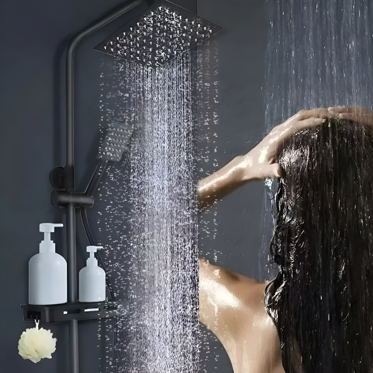 DUCHA COLUMNA MODERNA CUADRADO NEGRO MATE 3 FUNCIONES JHN - 7