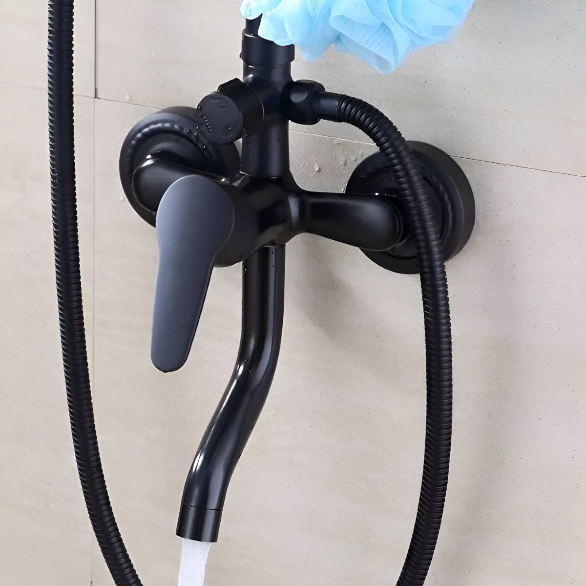 DUCHA COLUMNA MODERNA CUADRADO NEGRO MATE 3 FUNCIONES JHN - 8