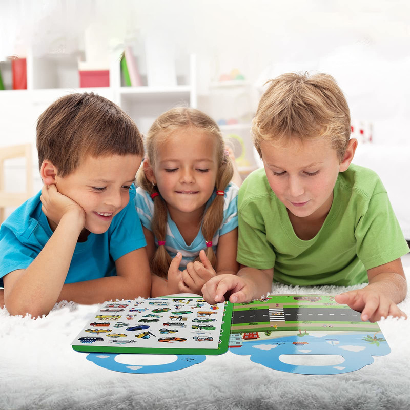 SET 3 JUEGO LIBRO PEGATINAS AUTOS CAMIONES NIÑOS LAU - 1