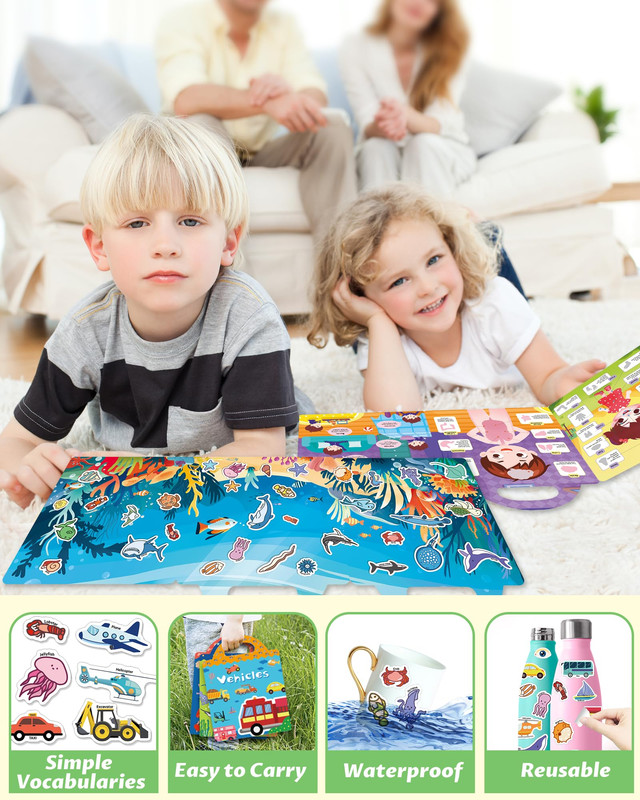 SET 3 JUEGO LIBRO PEGATINAS AUTOS CAMIONES NIÑOS LAU - 5