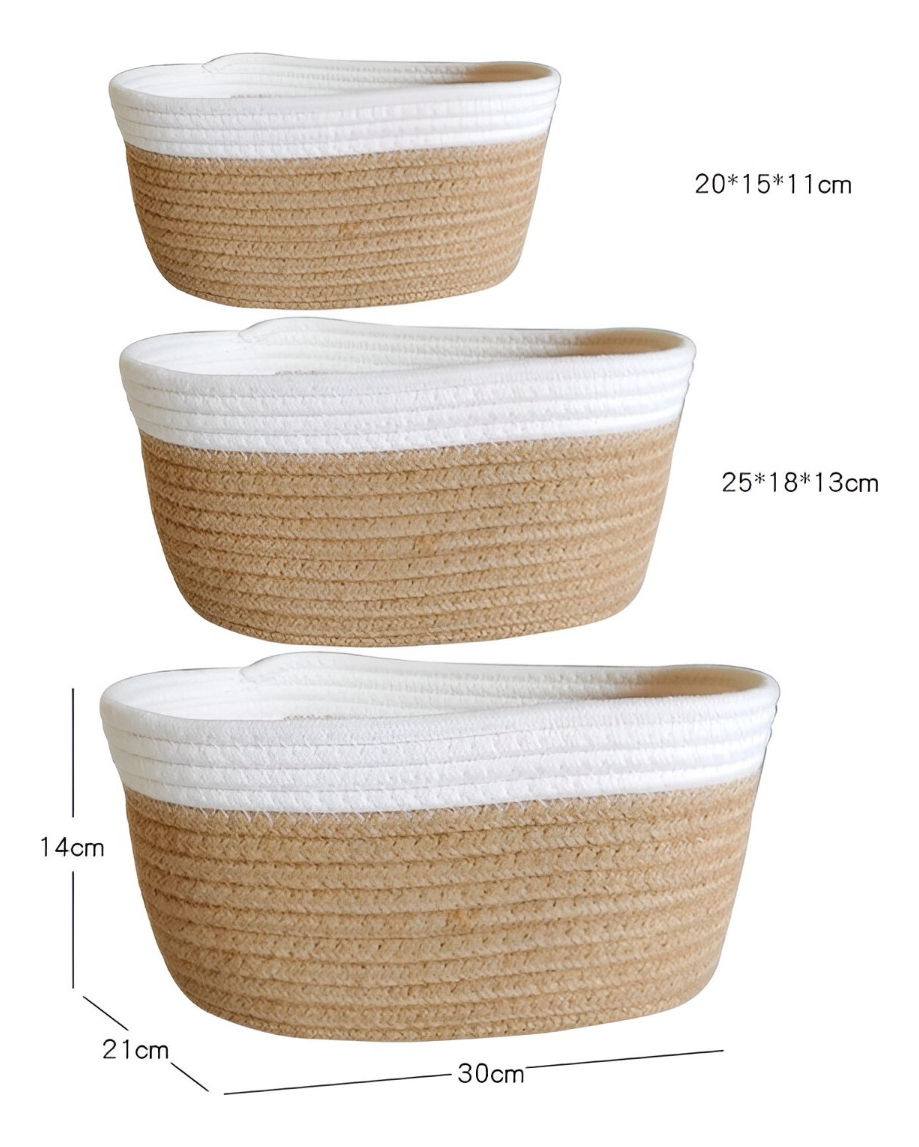 SET DE 3 CESTAS TEJIDAS CUERDA ALGODÓN DECORATIVAS JHN - 3
