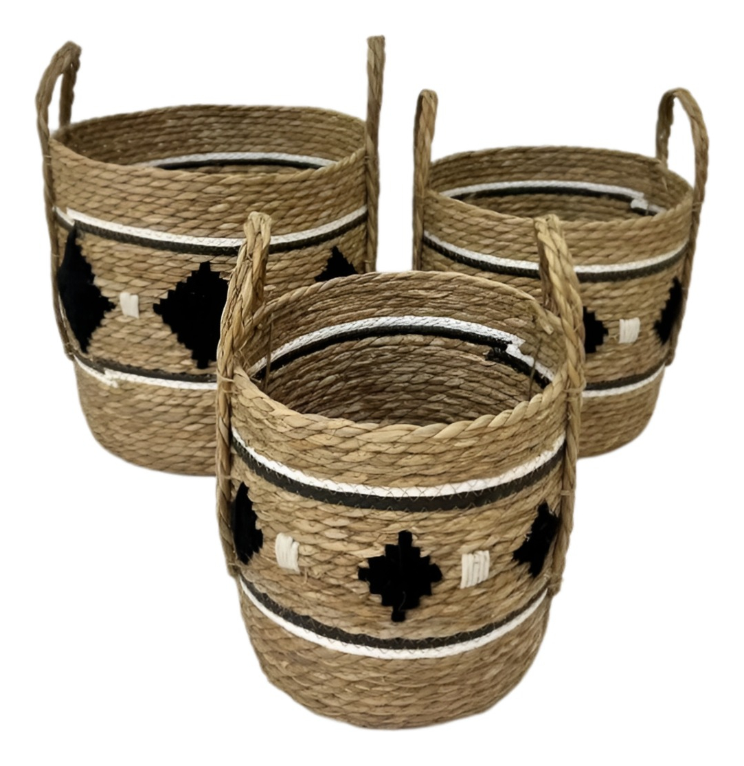 SET DE 3 CANASTOS DECORATIVOS YUTE CESTOS ÉTNICO JHN - 1