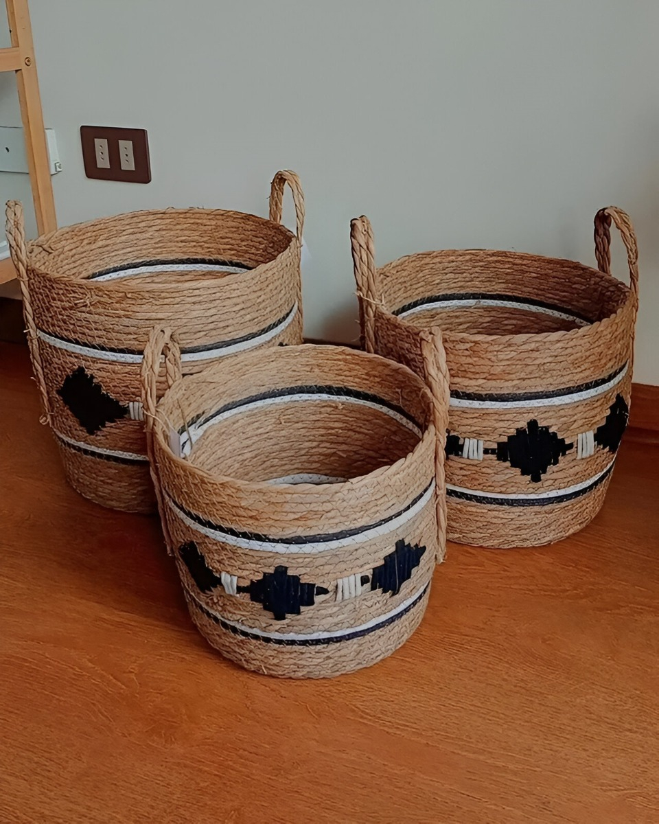 SET DE 3 CANASTOS DECORATIVOS YUTE CESTOS ÉTNICO JHN - 5