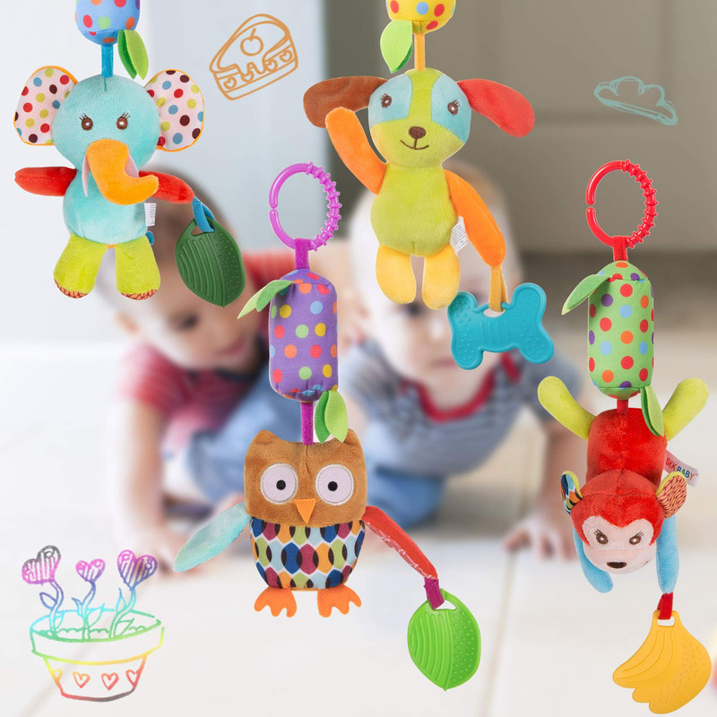 SET ZZKKO 2 SONAJERO COLGANTE SUAVE BEBÉ MORDEDOR CRUJIENTE LAU MULTICOLOR - 6