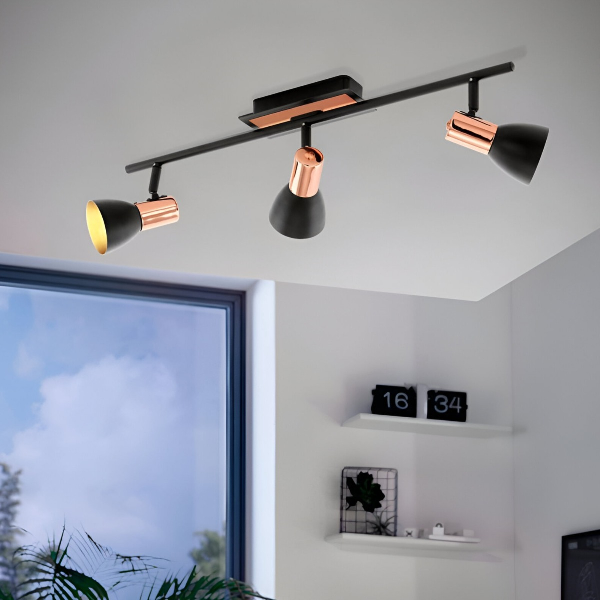 LÁMPARA TECHO PARED 3 LUCES DECORATIVA COBRE JHN NEGRO - 4