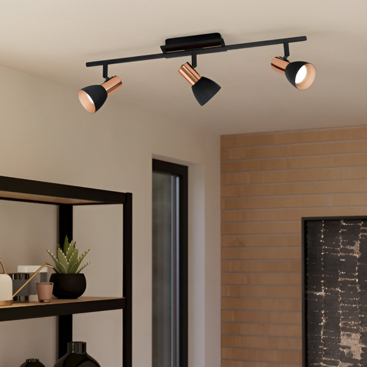 LÁMPARA TECHO PARED 3 LUCES DECORATIVA COBRE JHN NEGRO - 5