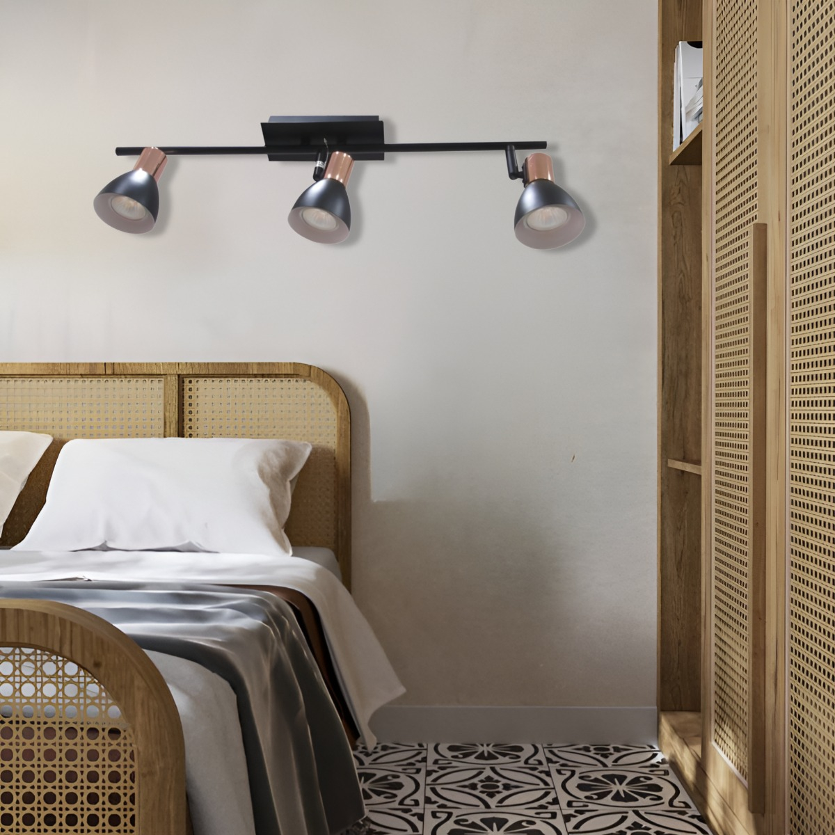 LÁMPARA TECHO PARED 3 LUCES DECORATIVA COBRE JHN NEGRO - 6