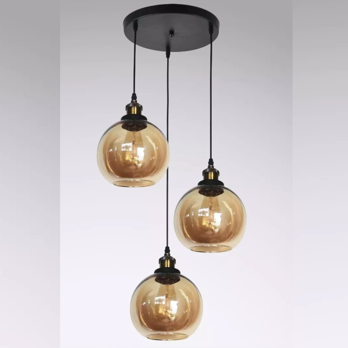 LÁMPARA COLGANTE TECHO VIDRIO SOPLADO AMBAR 3 FOCOS JHN DORADO - 6