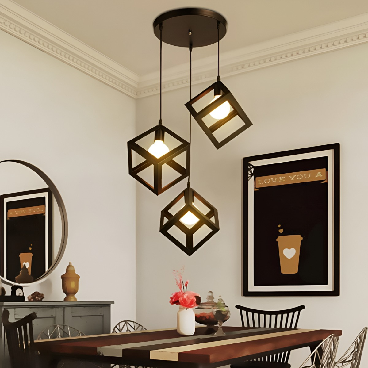 LÁMPARA COLGANTE TECHO LED 3 CUBOS HIERRO E27 JHN NEGRO - 2