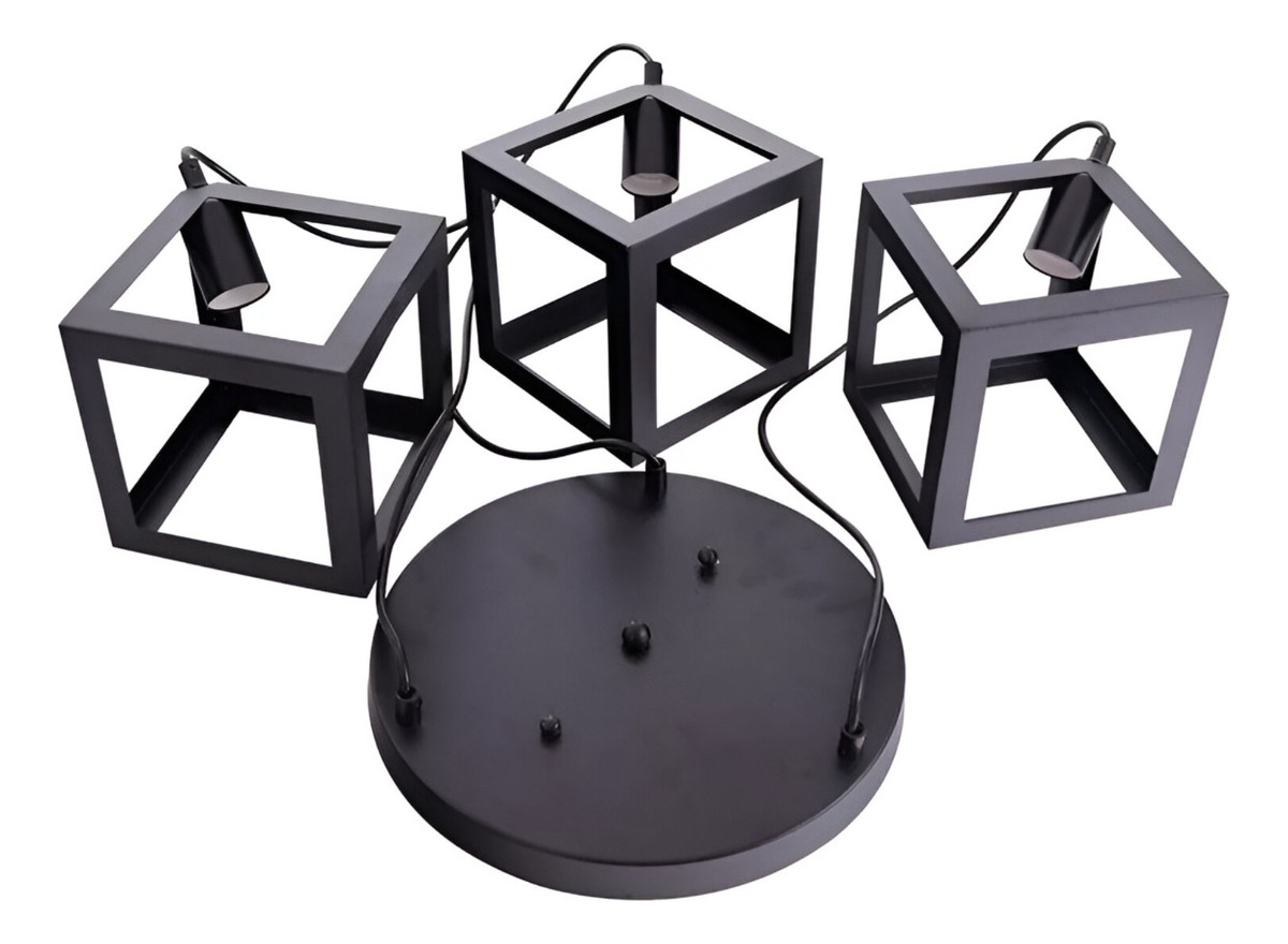 LÁMPARA COLGANTE TECHO LED 3 CUBOS HIERRO E27 JHN NEGRO - 3
