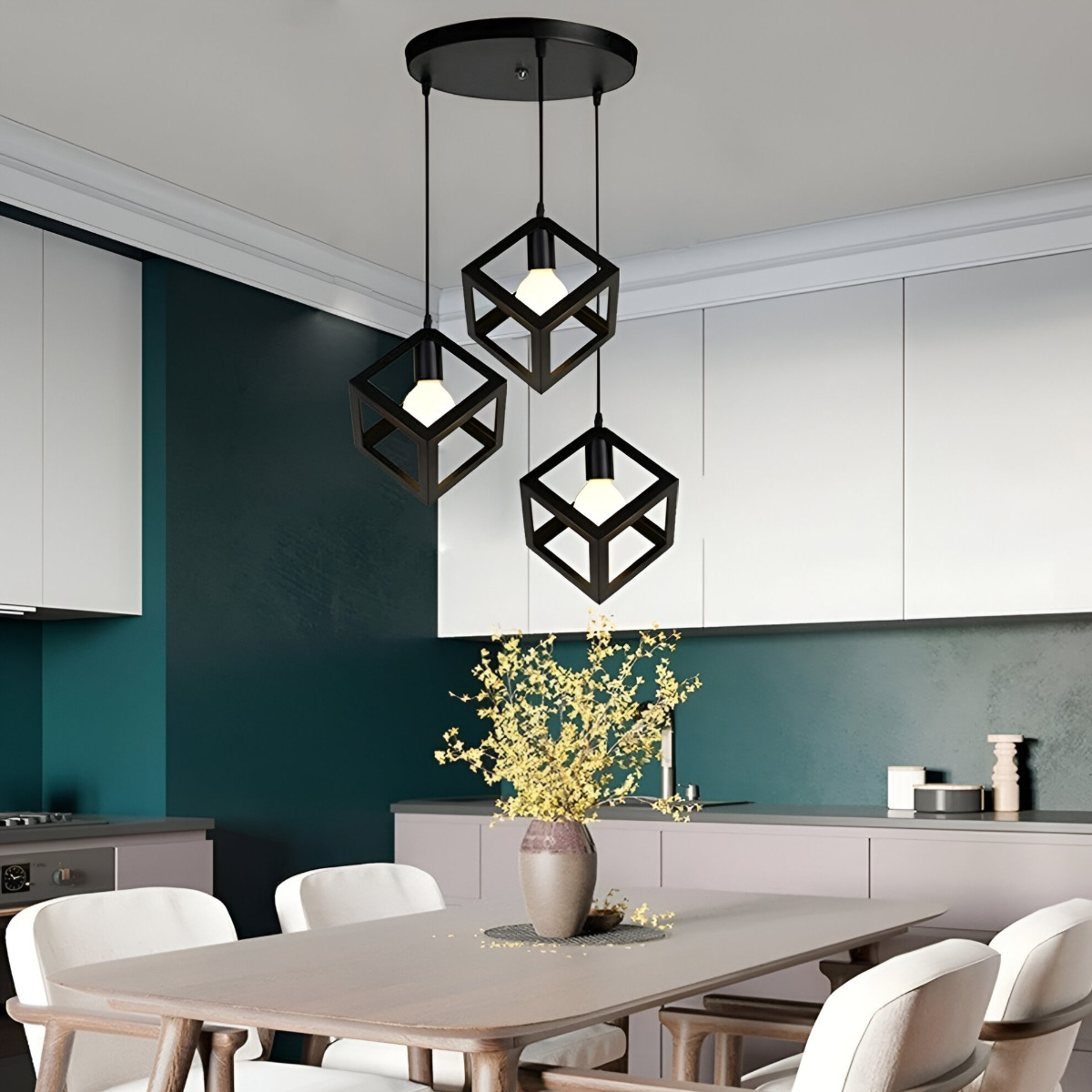 LÁMPARA COLGANTE TECHO LED 3 CUBOS HIERRO E27 JHN NEGRO - 8