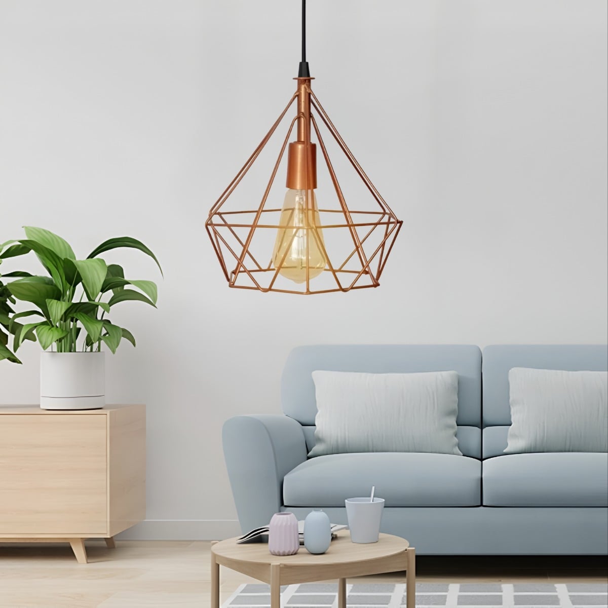 LÁMPARA TECHO COLGANTE DIAMANTE TRIÁNGULO ROSE GOLD JHN - 2