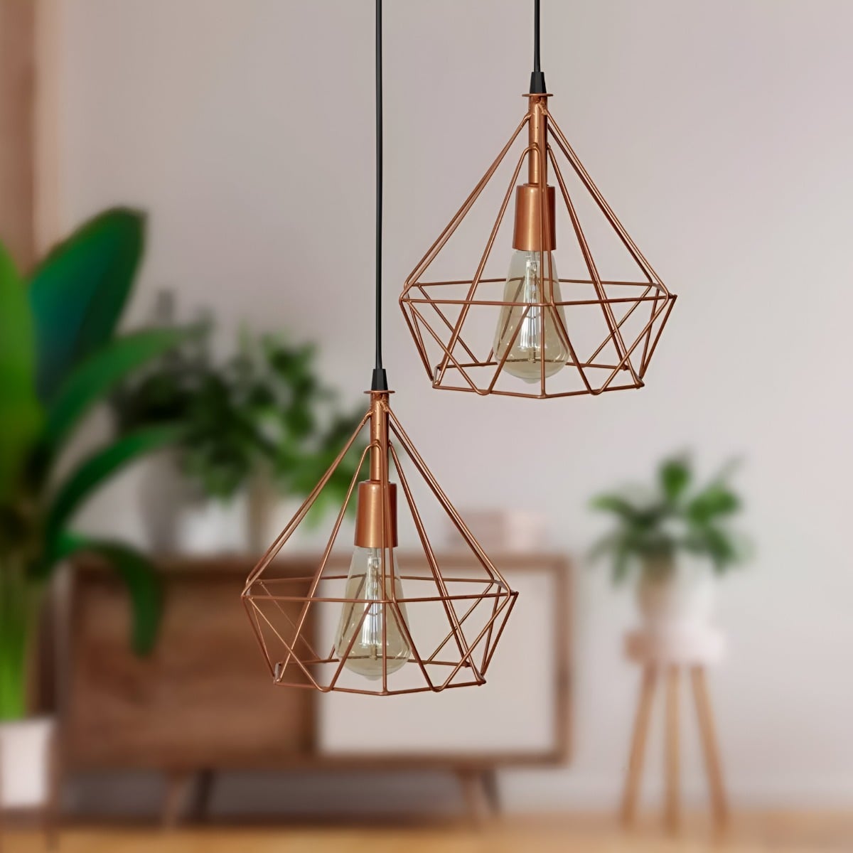 LÁMPARA TECHO COLGANTE DIAMANTE TRIÁNGULO ROSE GOLD JHN - 6