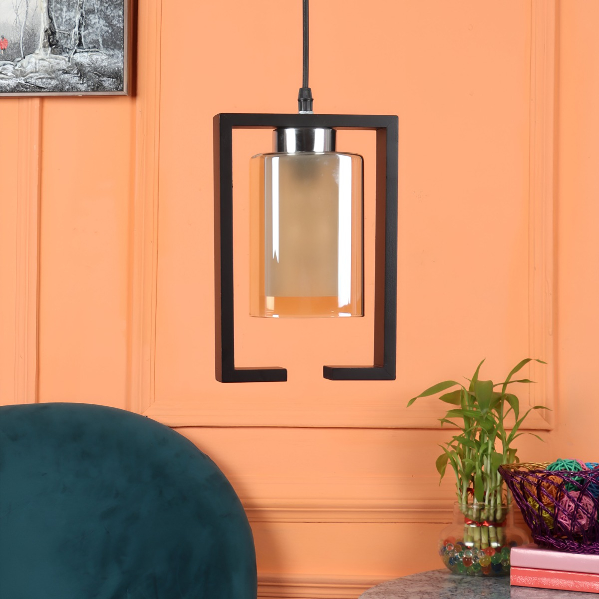 LÁMPARA COLGANTE TECHO DECORACIÓN ELEGANTE CUADRADA JHN NEGRO - 4
