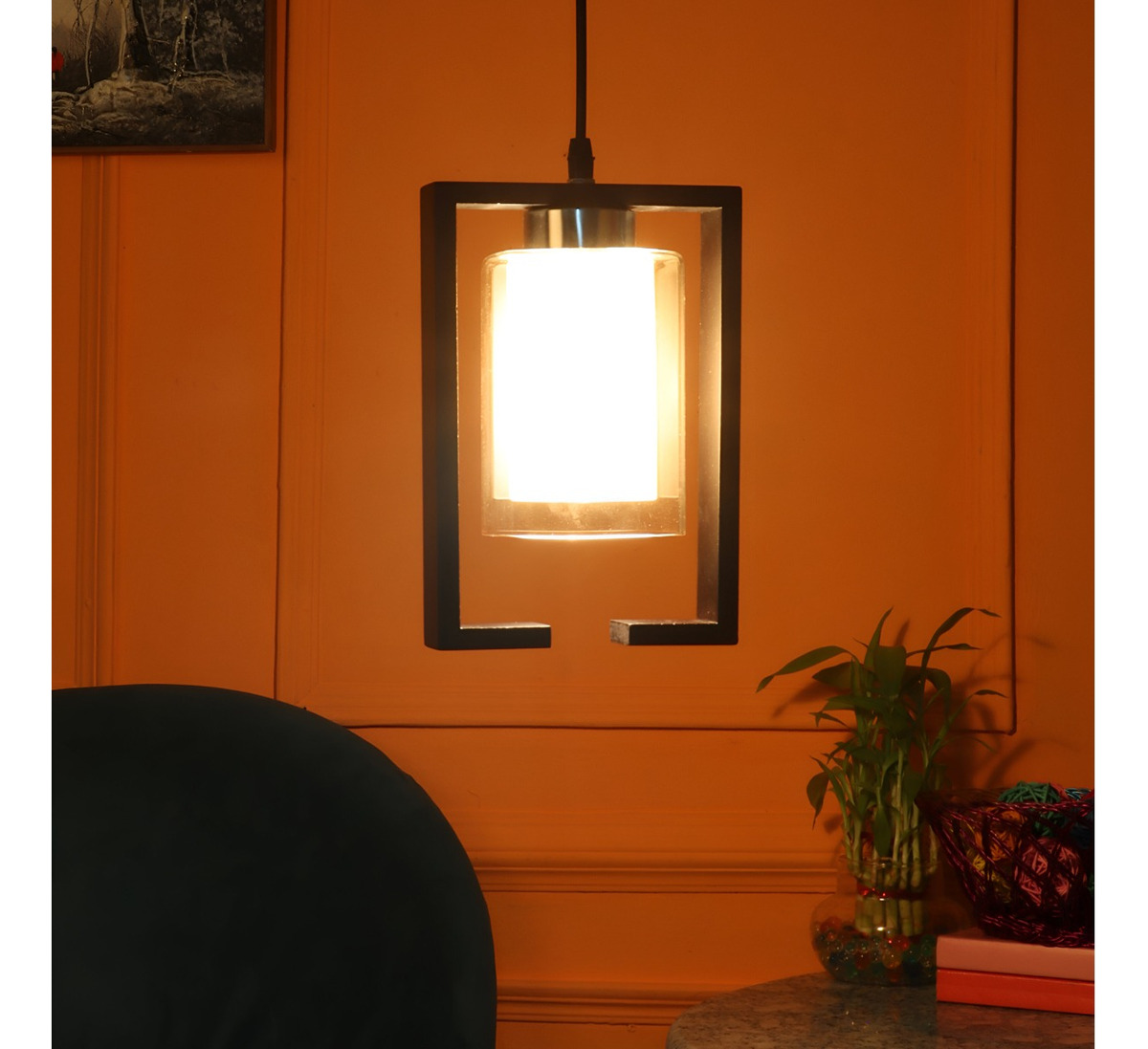 LÁMPARA COLGANTE TECHO DECORACIÓN ELEGANTE CUADRADA JHN NEGRO - 6