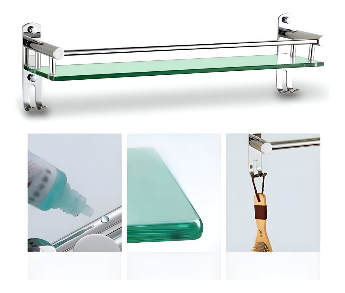 ESTANTE VIDRIO ORGANIZADOR BAÑO ACERO INOXIDABLE 50CM JHN PLATA - 8