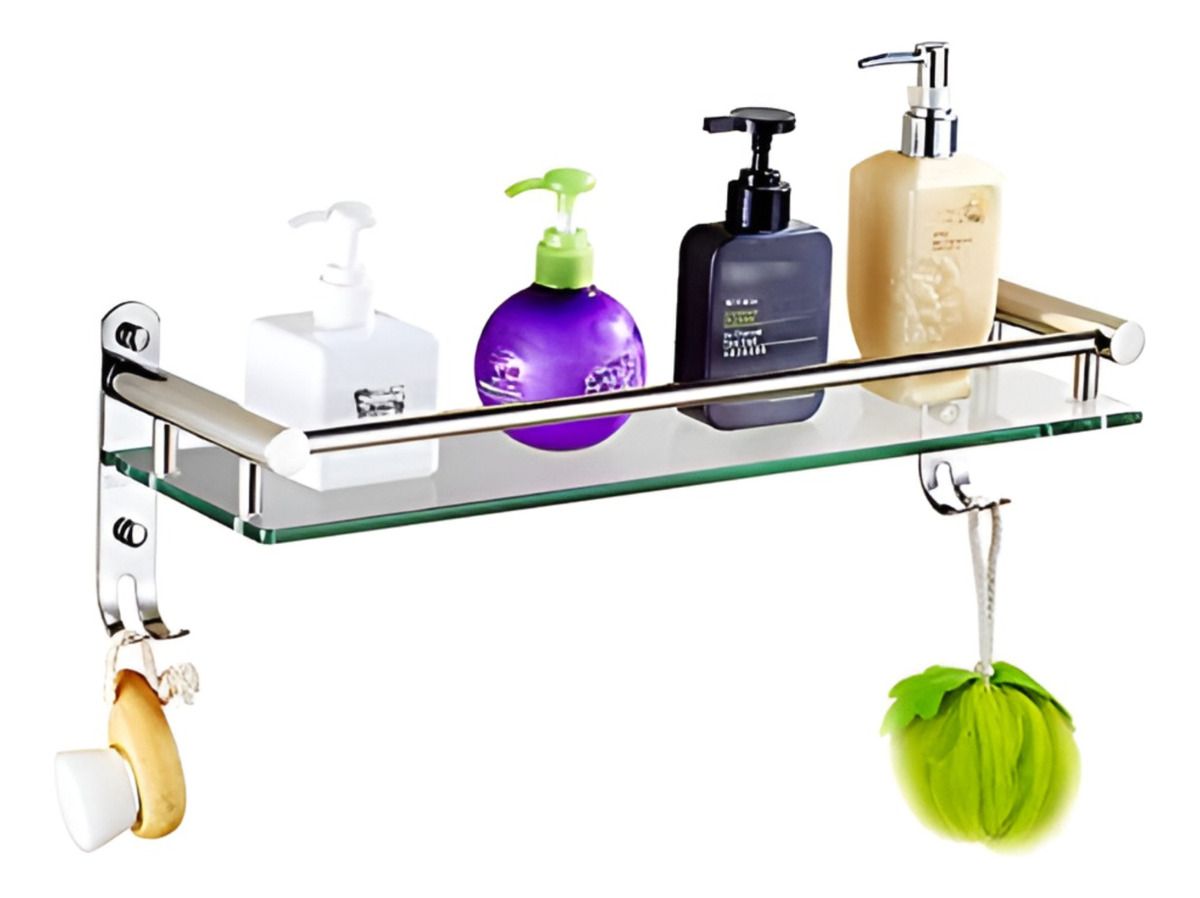 ESTANTE VIDRIO ORGANIZADOR BAÑO ACERO INOXIDABLE 30CM JHN PLATA - 5