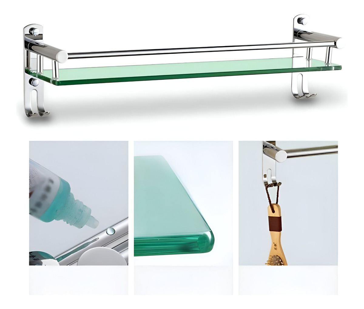 ESTANTE VIDRIO ORGANIZADOR BAÑO ACERO INOXIDABLE 30CM JHN PLATA - 8