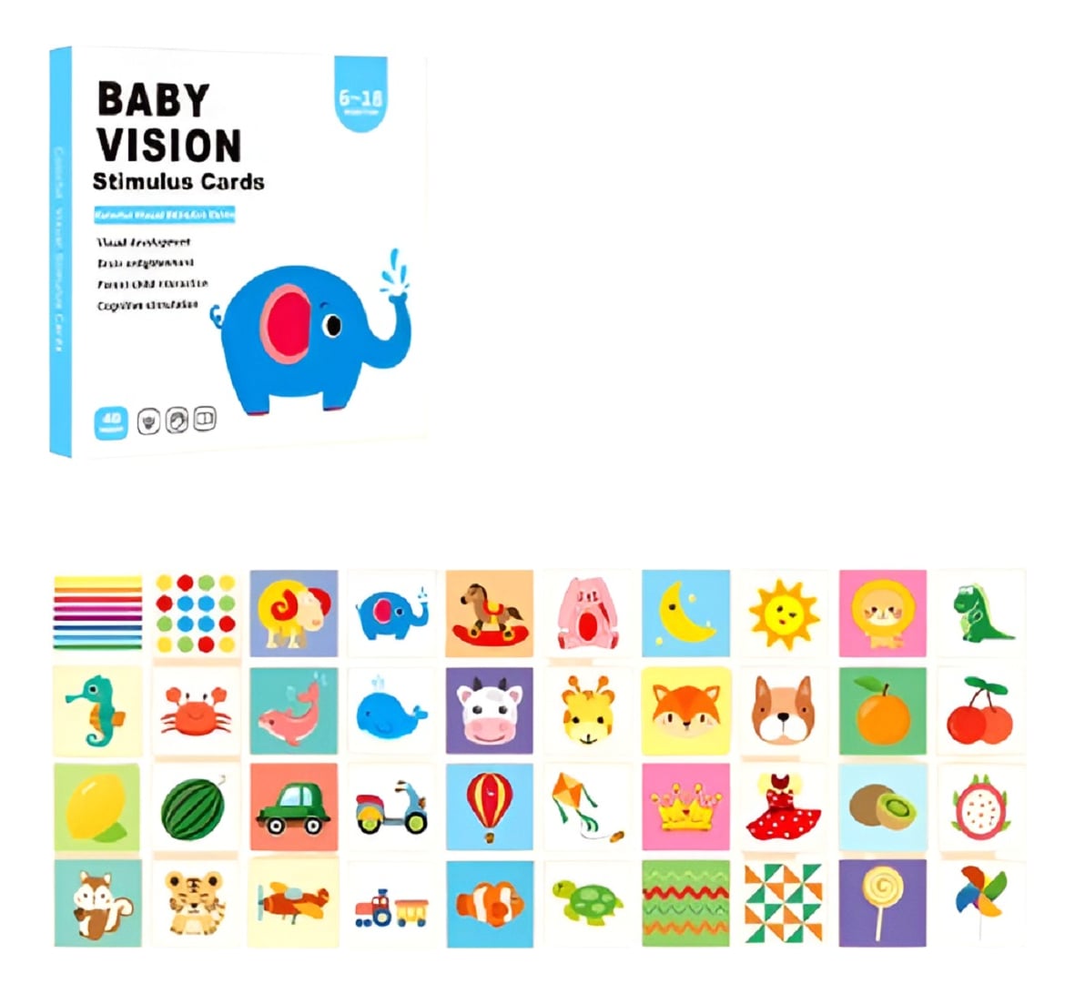 SET 6 TARJETAS ESTIMULACIÓN VISUAL BEBÉ 6-18 MESES JHN MULTICOLOR - 1