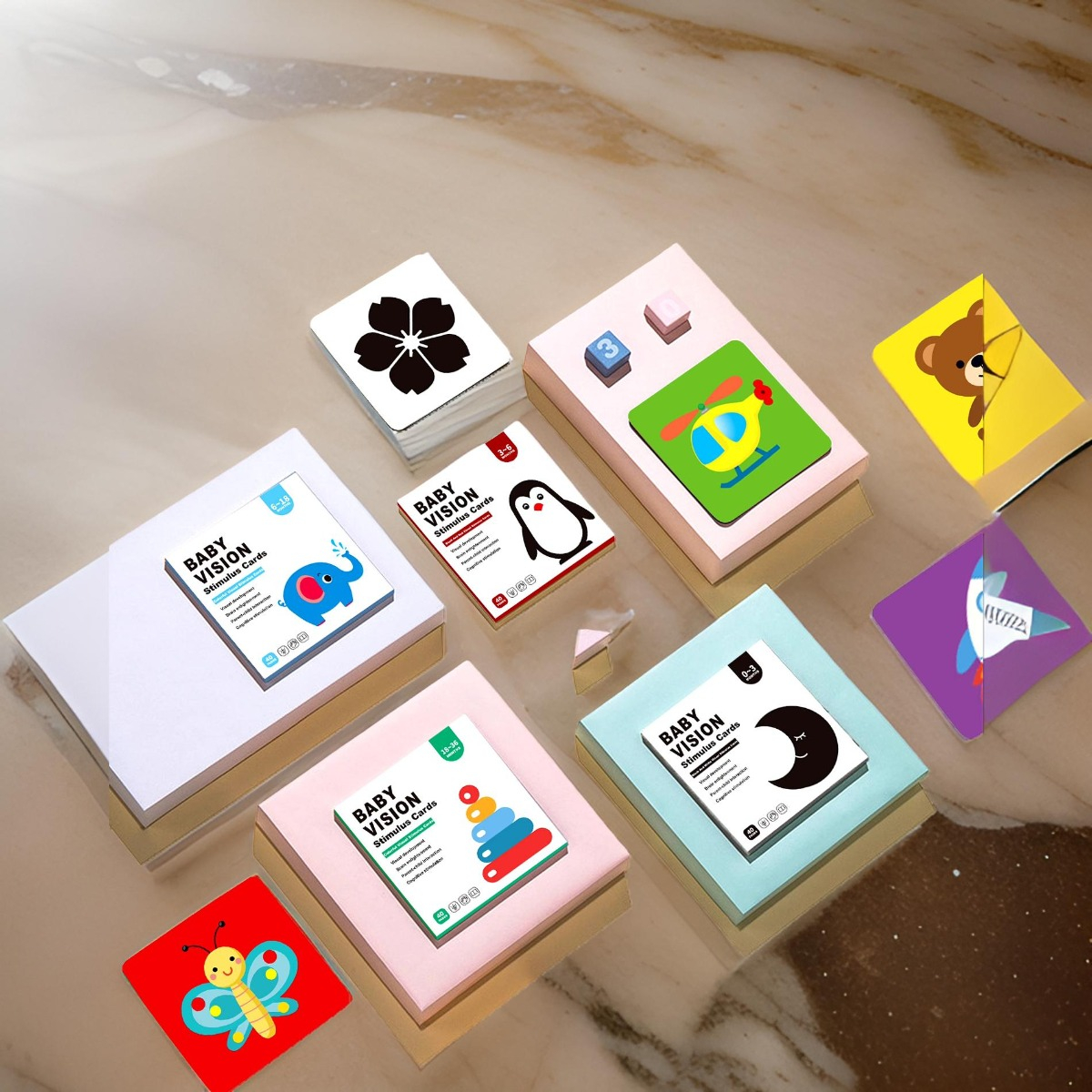SET 6 TARJETAS ESTIMULACIÓN VISUAL BEBÉ 6-18 MESES JHN MULTICOLOR - 9