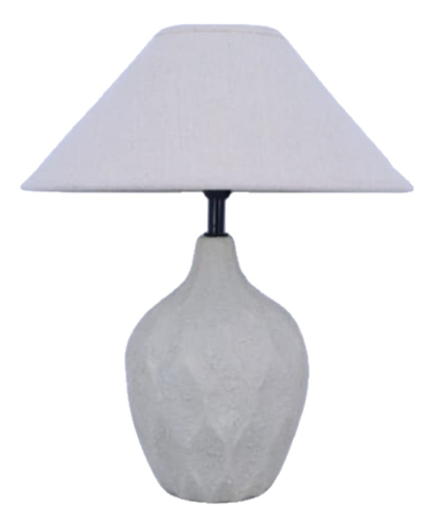 LÁMPARA MESA BASE TEXTURIZADA PANTALLA BEIGE DECORATIVA JHN - 1