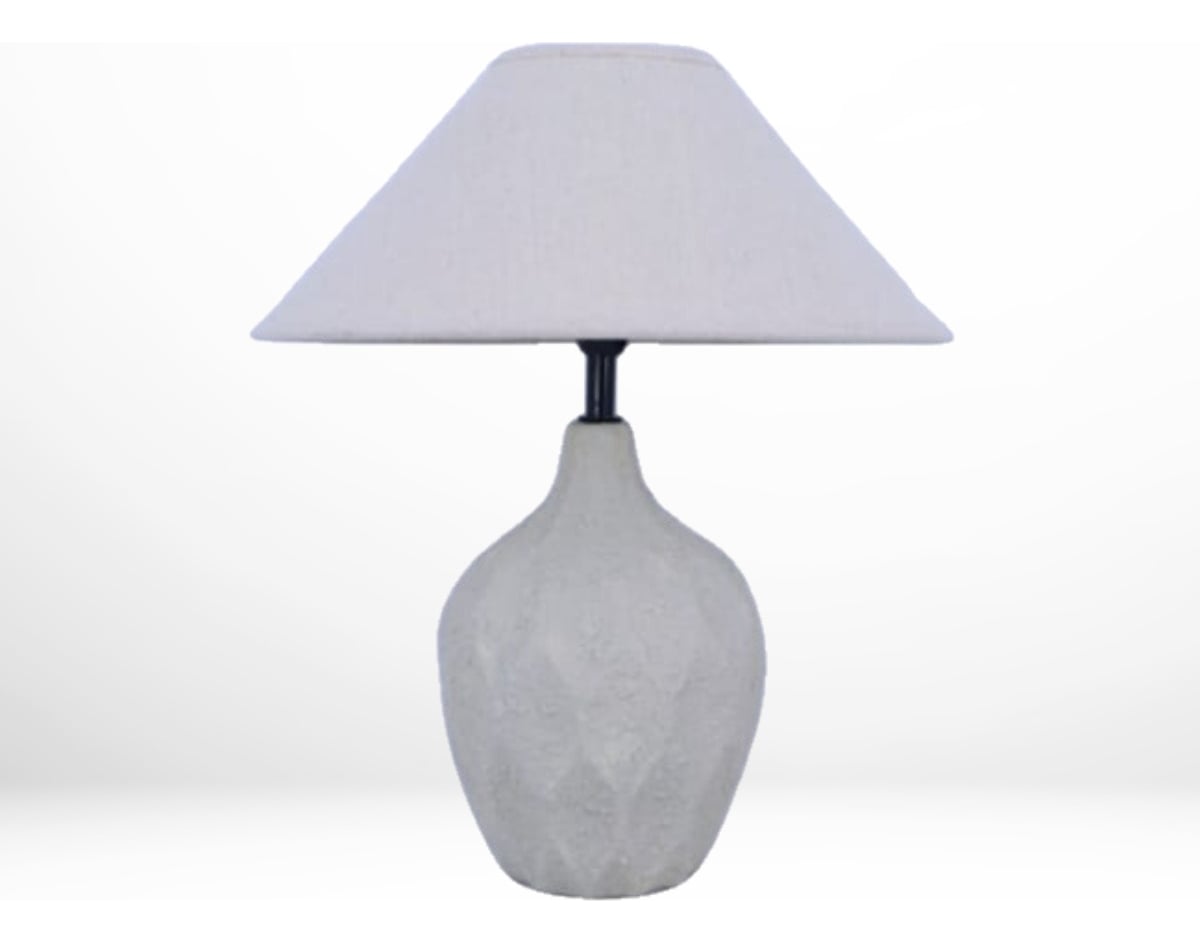 LÁMPARA MESA BASE TEXTURIZADA PANTALLA BEIGE DECORATIVA JHN - 3