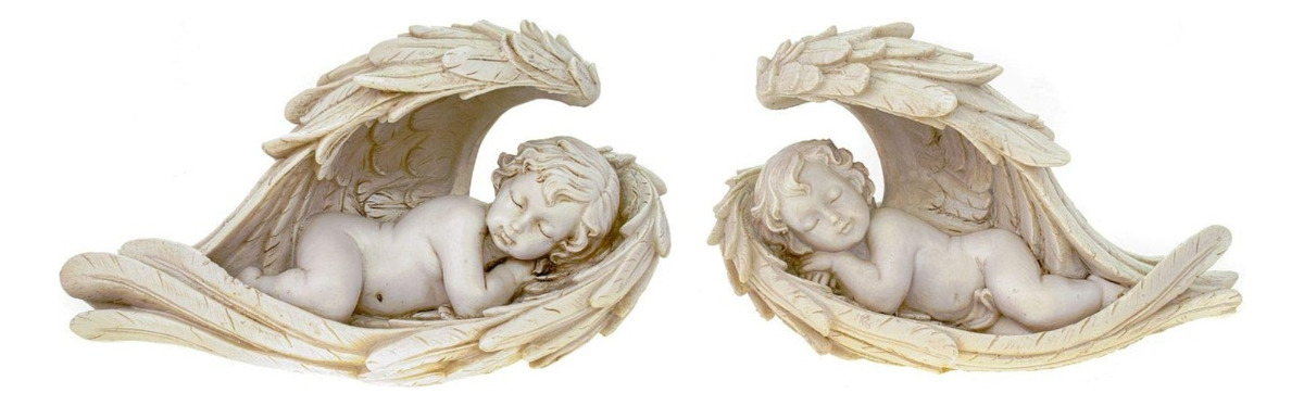 SET DE 2 ESTATUA DECORATIVA ÁNGEL DURMIENDO QUERUBÍN JHN - 3