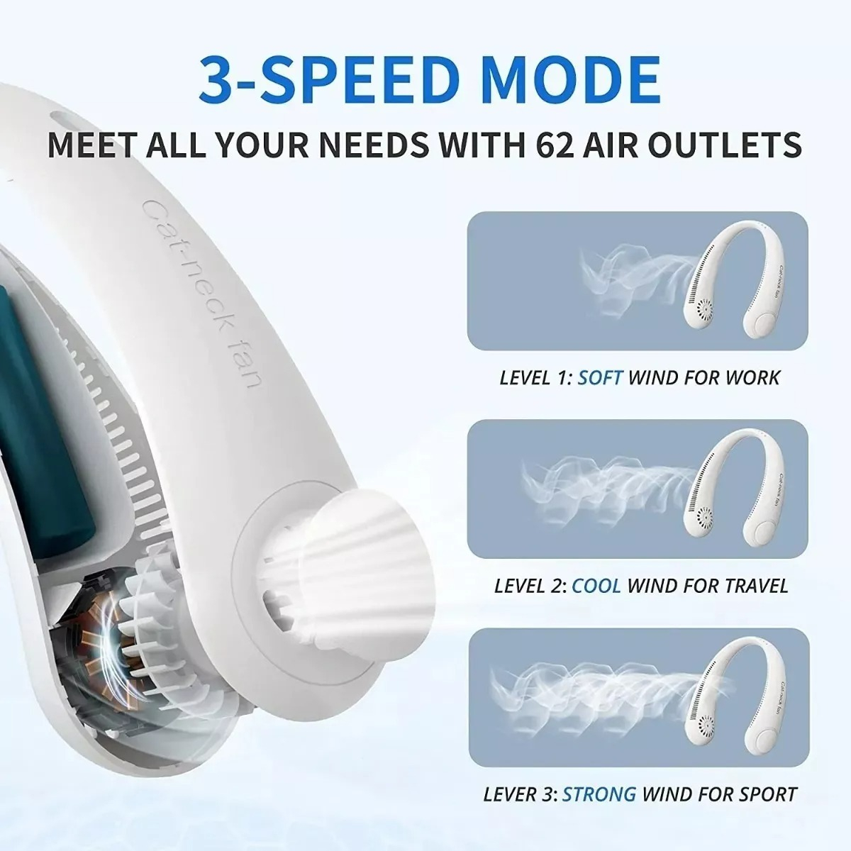 VENTILADOR PORTATIL CUELLO RECARGABLE AJUSTABLE USB LAU - 7