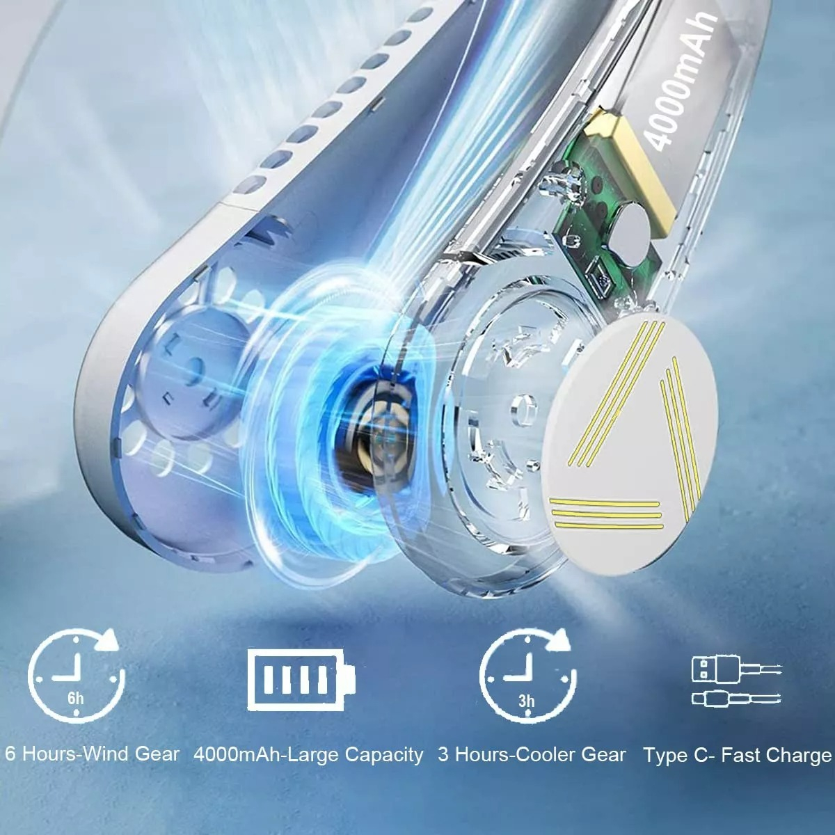 VENTILADOR PORTATIL CUELLO RECARGABLE AJUSTABLE USB LAU - 8