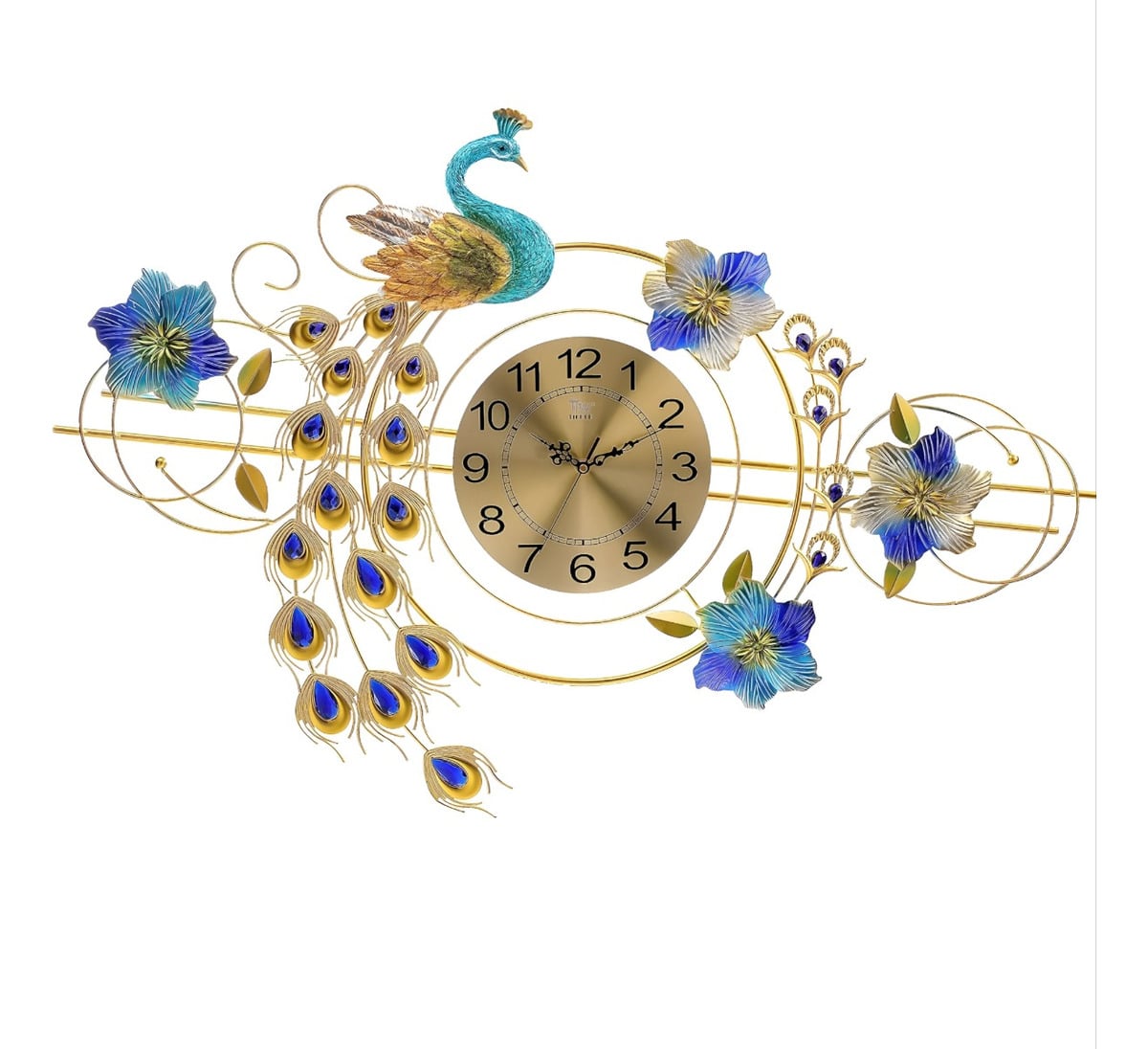 RELOJ PARED 3D DECORATIVO SILENCIOSO PAVO REAL FLORAL JHN - 1