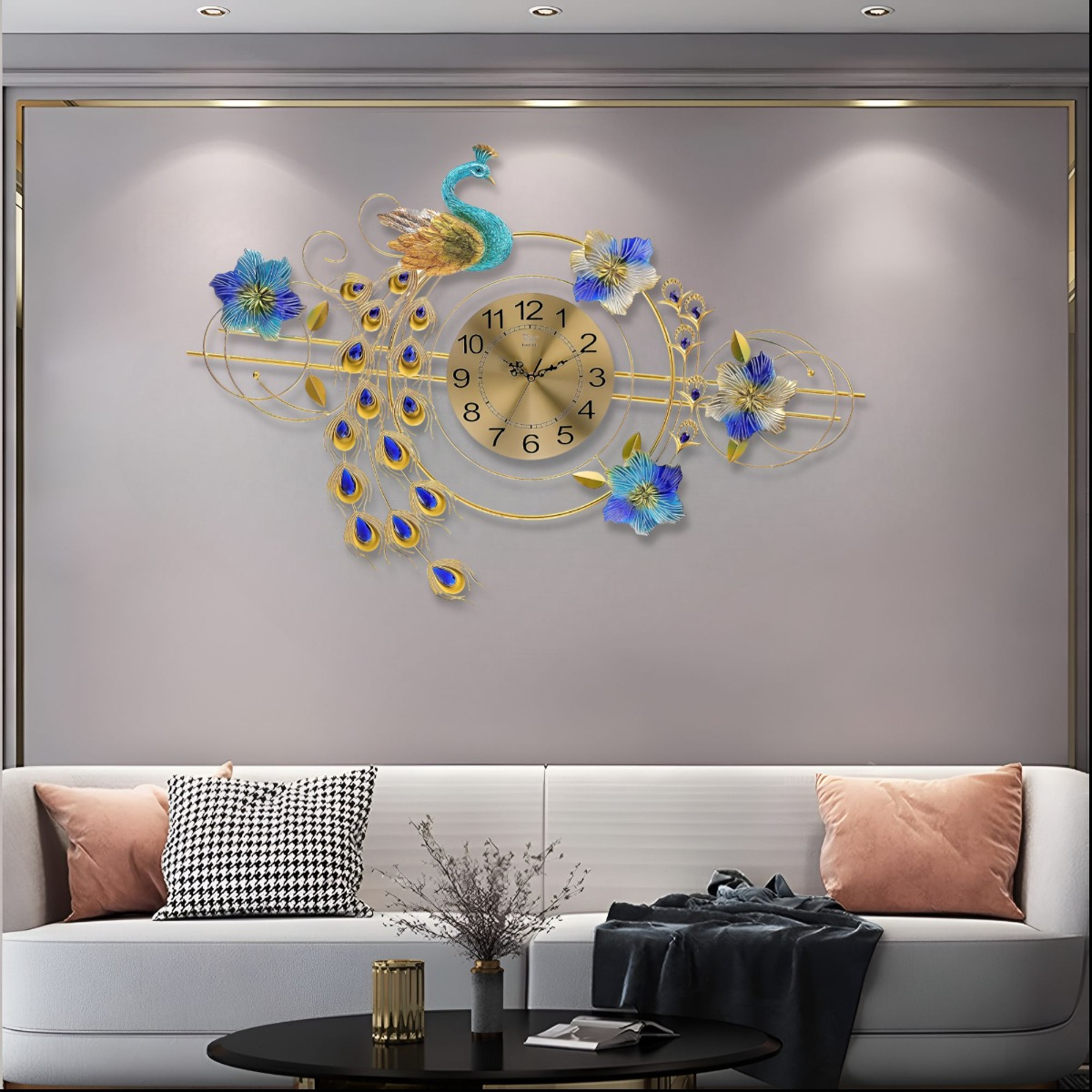 RELOJ PARED 3D DECORATIVO SILENCIOSO PAVO REAL FLORAL JHN - 5