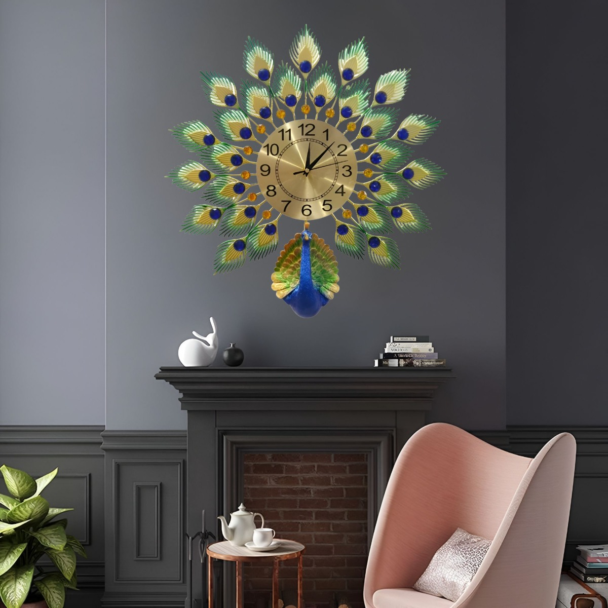 RELOJ PARED PAVO REAL GRANDE DECORATIVO CREATIVO JHN - 4