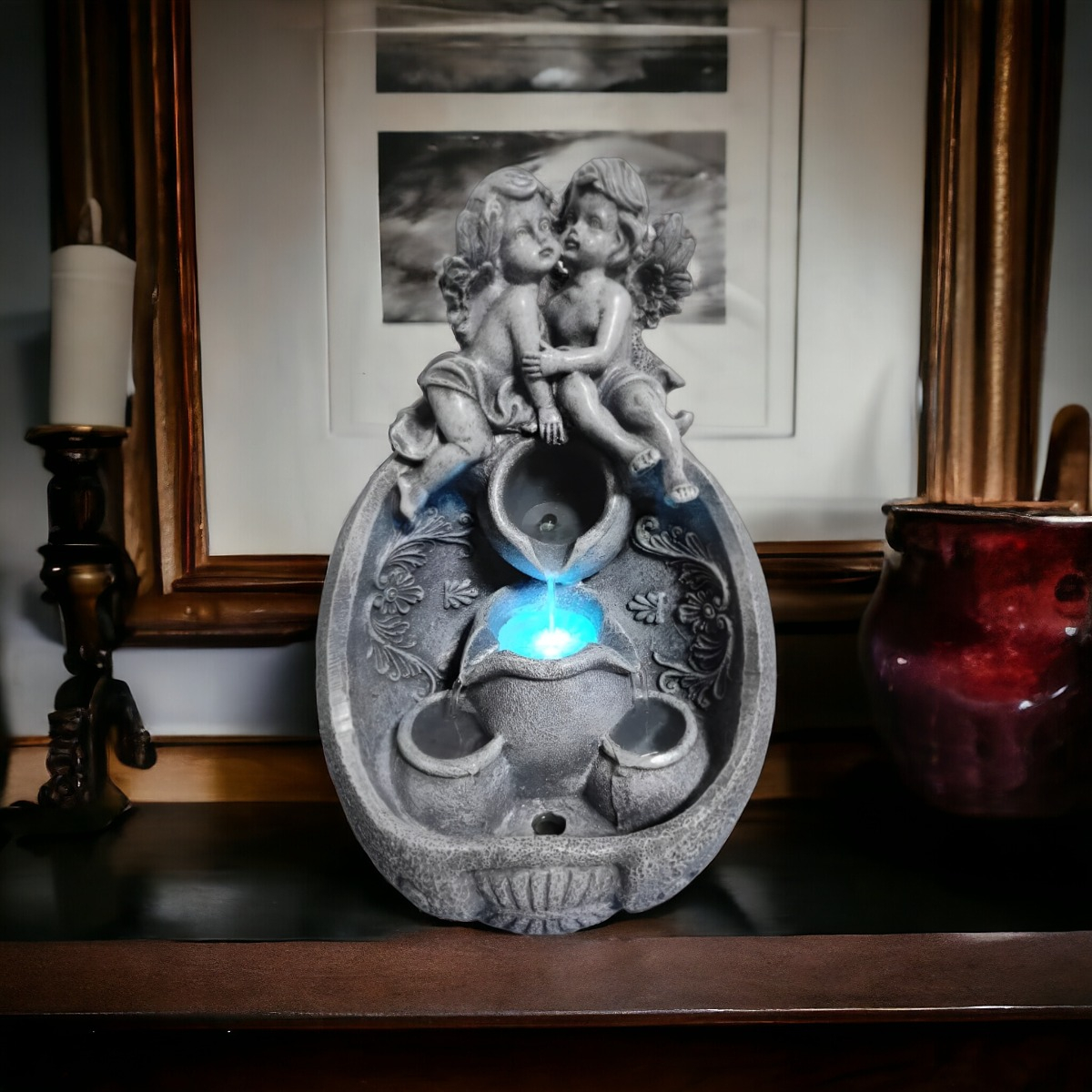FUENTE AGUA ANGELES CON LUZ LED DECORATIVA JHN - 4