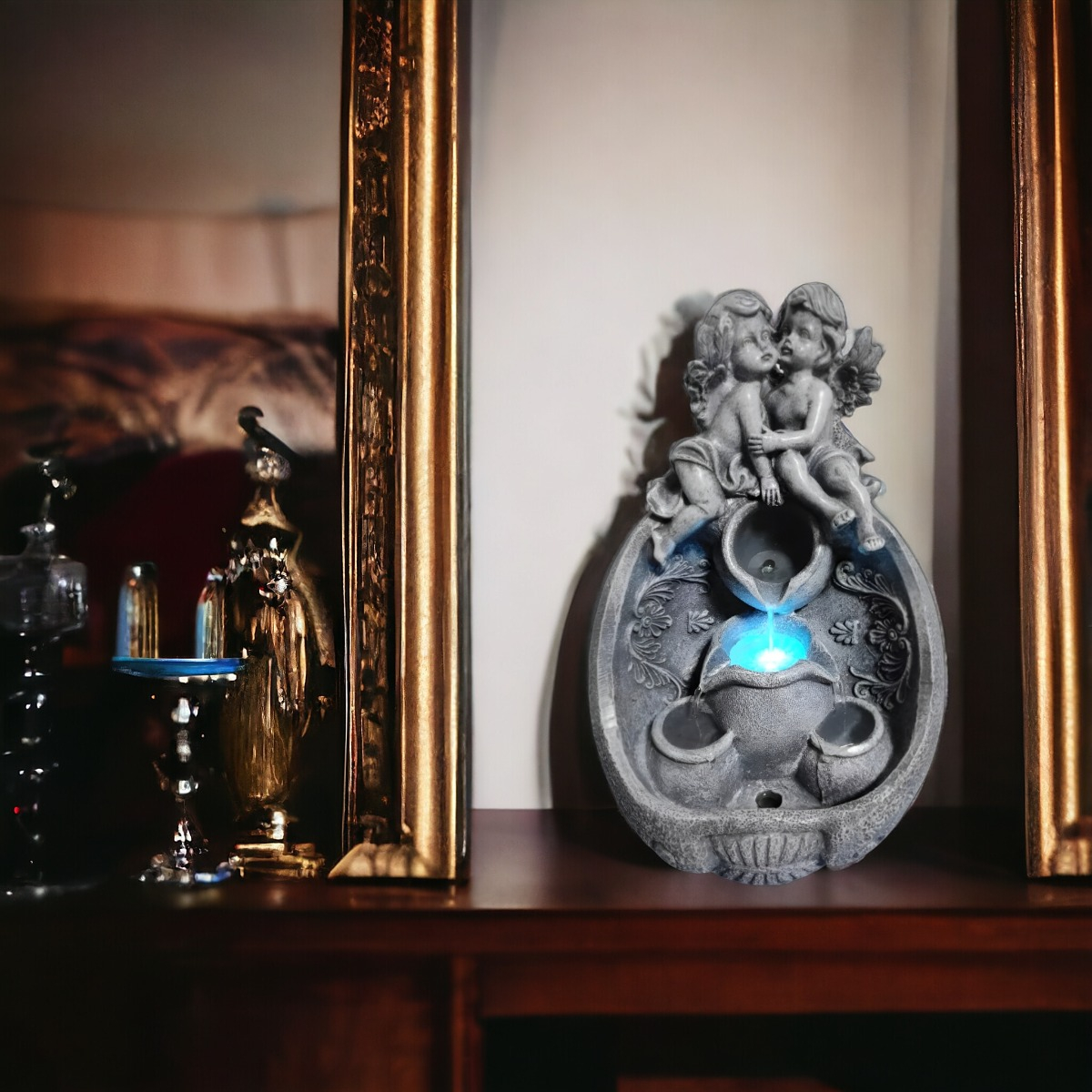 FUENTE AGUA ANGELES CON LUZ LED DECORATIVA JHN - 5