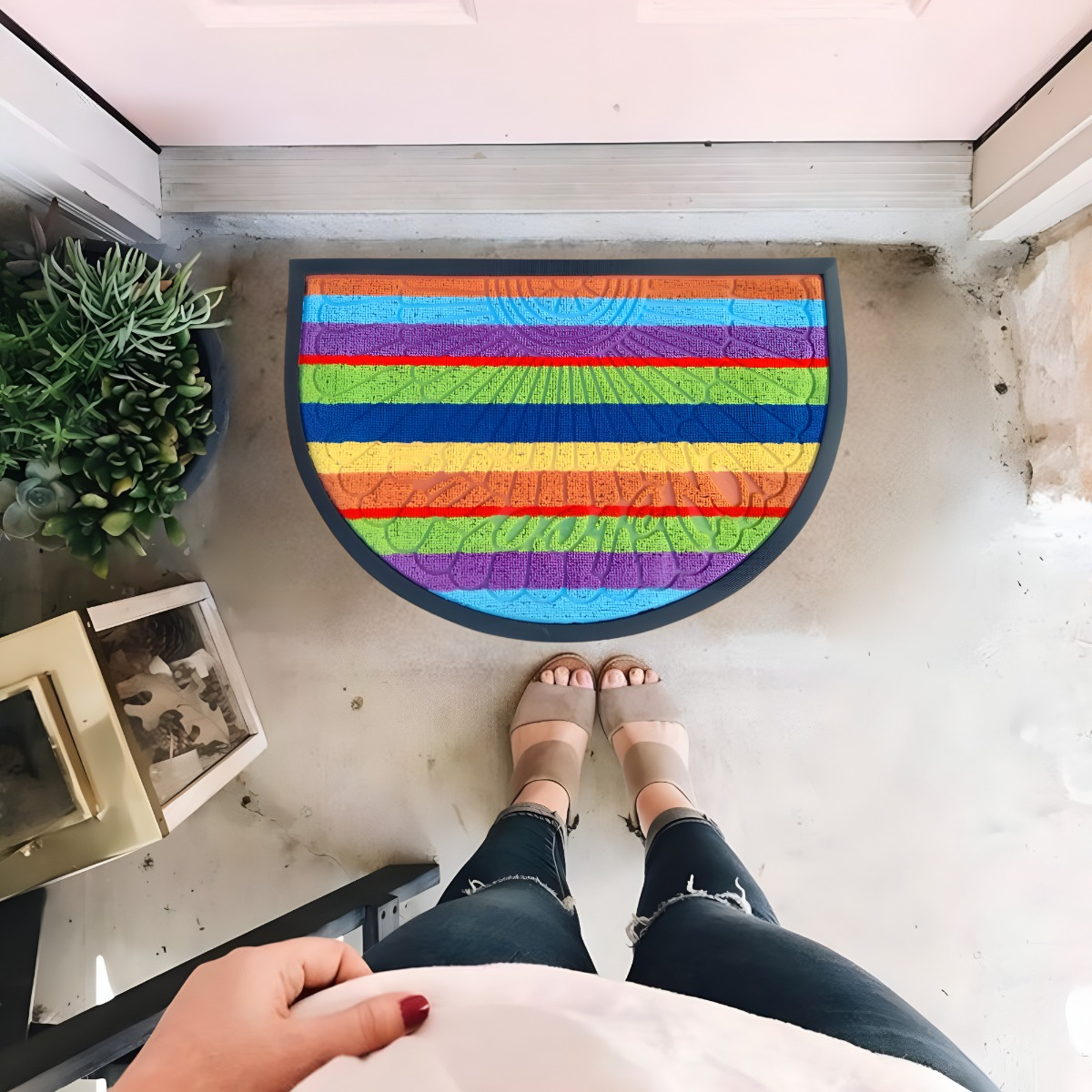 SET DE 4 ALFOMBRA ARCOIRIS HOGAR ENTRADA ANTIDESLIZANTE JHN - 4