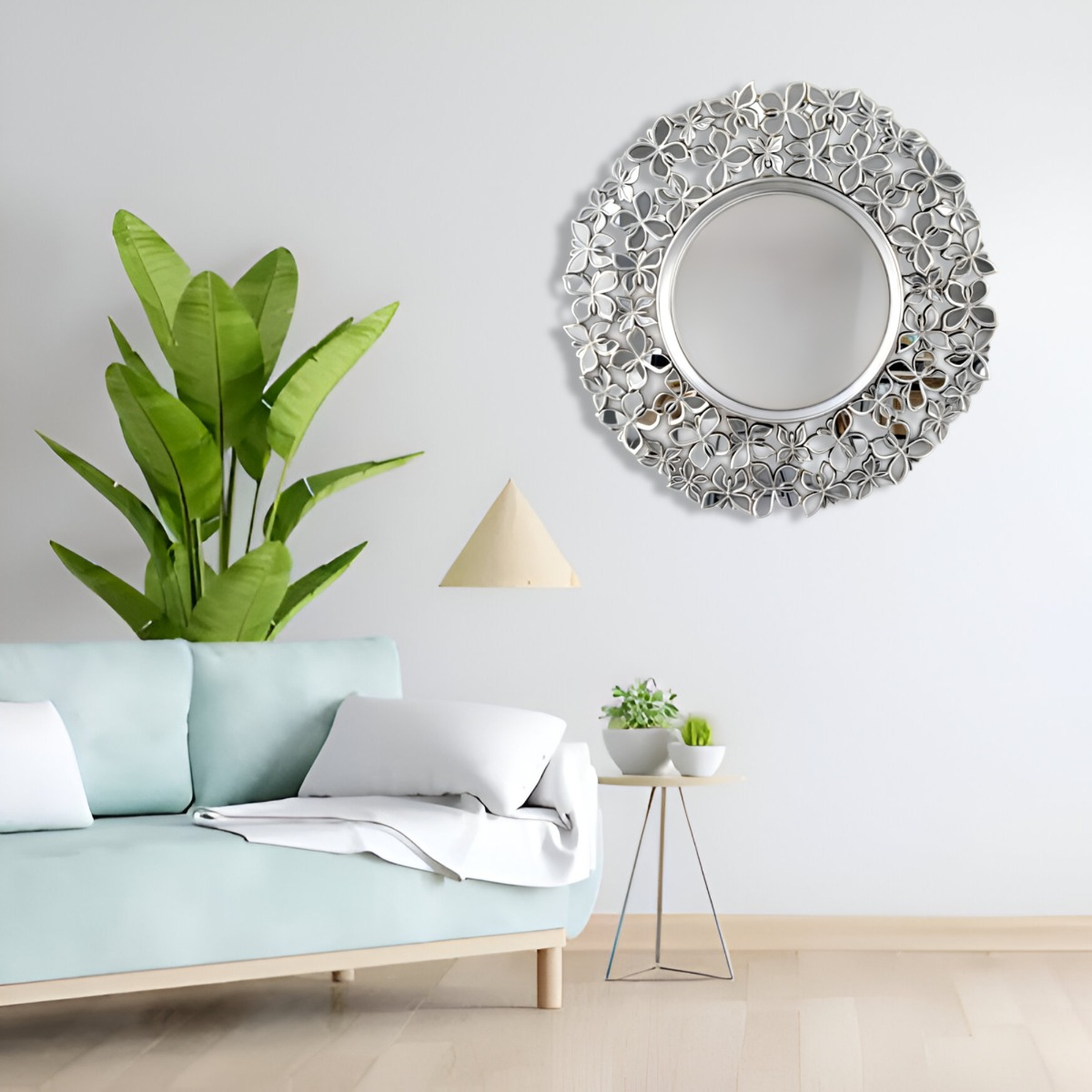ESPEJO DECORATIVO MARCO PLATEADO MARIPOSAS REDONDO 60CM JHN - 6