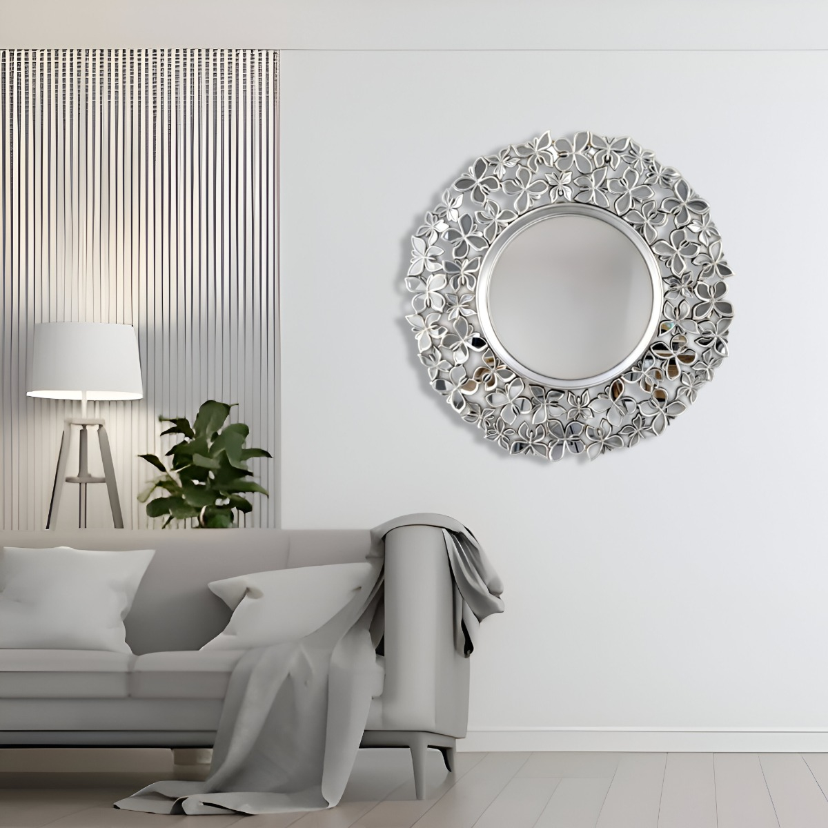 ESPEJO DECORATIVO MARCO PLATEADO MARIPOSAS REDONDO 60CM JHN - 7