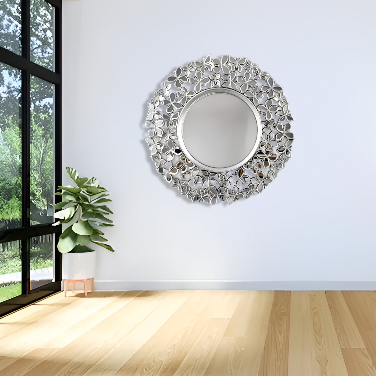 ESPEJO DECORATIVO MARCO PLATEADO MARIPOSAS REDONDO 60CM JHN - 8
