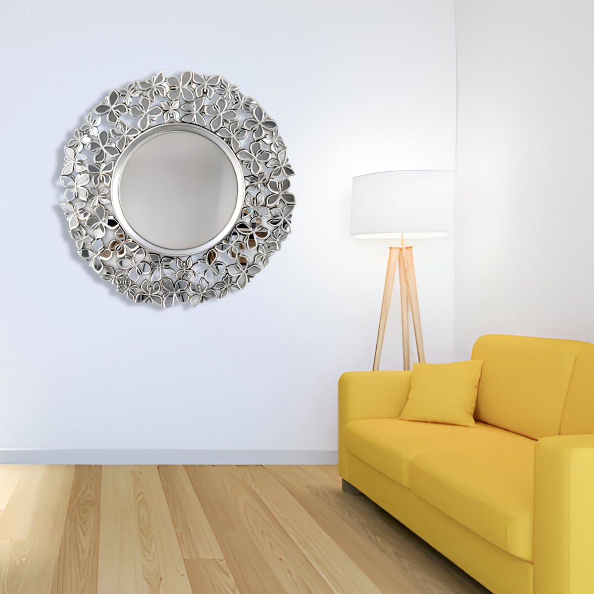 ESPEJO DECORATIVO MARCO PLATEADO MARIPOSAS REDONDO 60CM JHN - 9