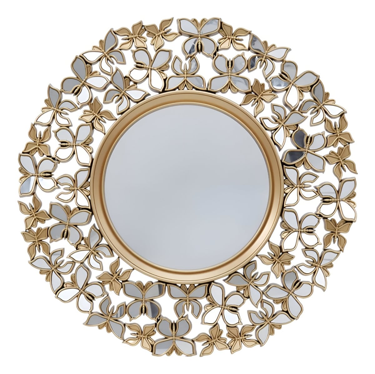 ESPEJO DECORATIVO MARCO DORADO MARIPOSAS REDONDO 60CM JHN - 1