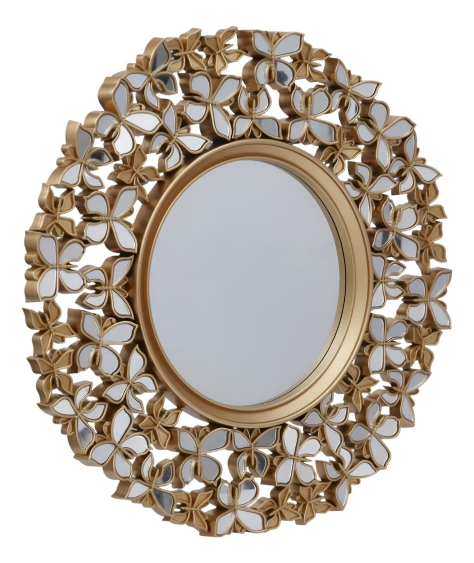 ESPEJO DECORATIVO MARCO DORADO MARIPOSAS REDONDO 60CM JHN - 3