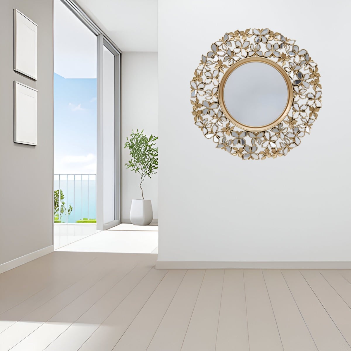 ESPEJO DECORATIVO MARCO DORADO MARIPOSAS REDONDO 60CM JHN - 4