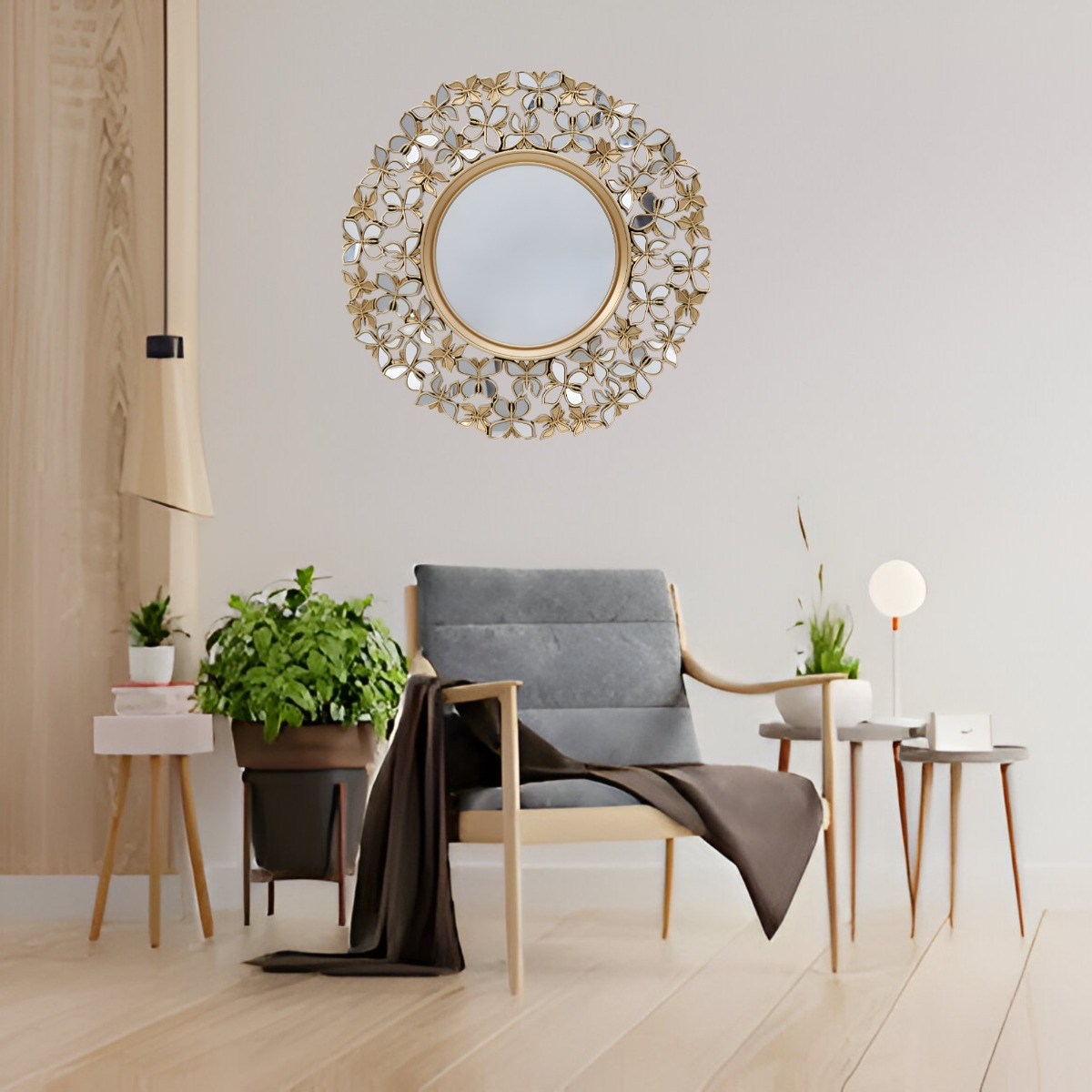 ESPEJO DECORATIVO MARCO DORADO MARIPOSAS REDONDO 60CM JHN - 5