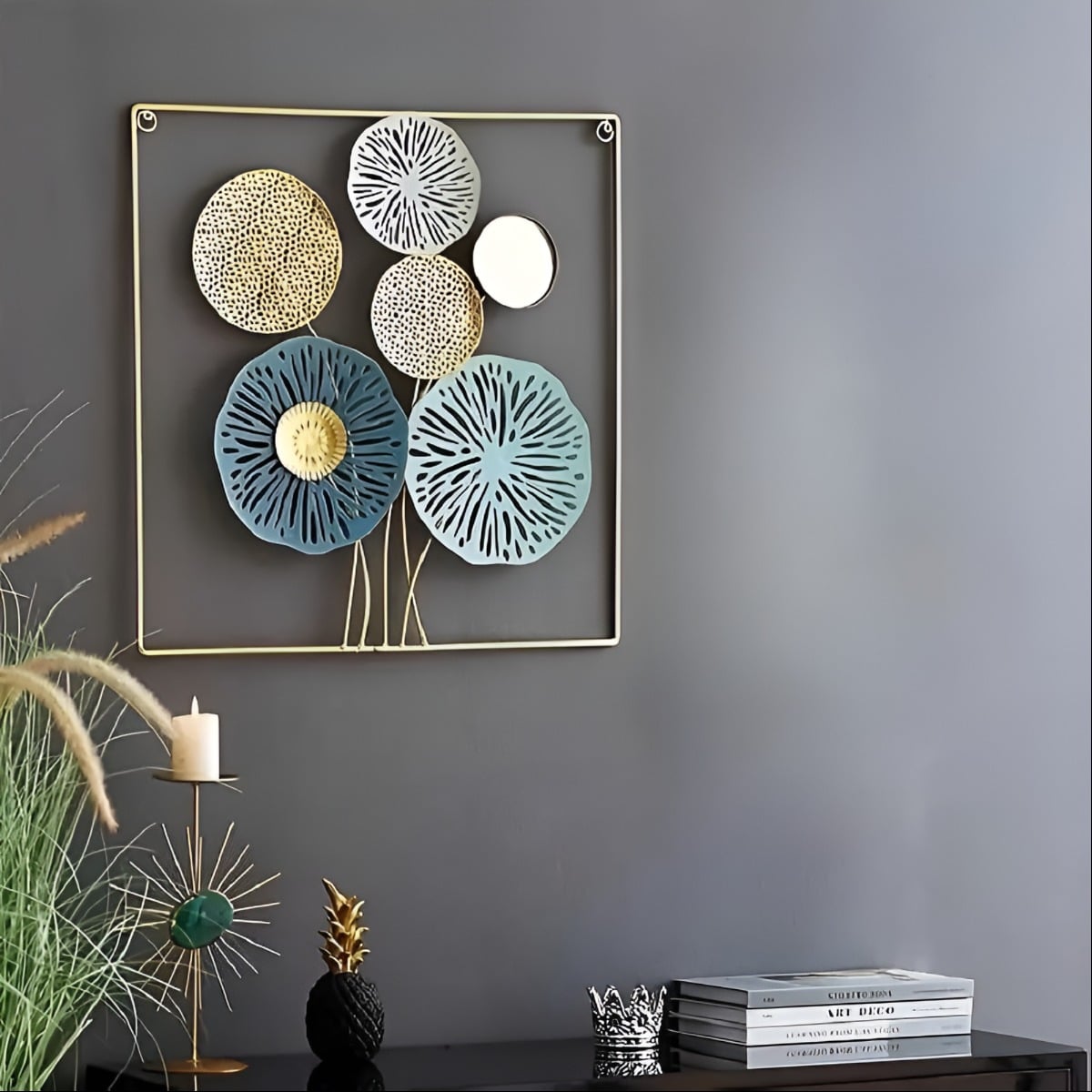 DECORACIÓN PARED ESPEJO METAL MODERNO EXQUISITO ADORNO JHN - 4
