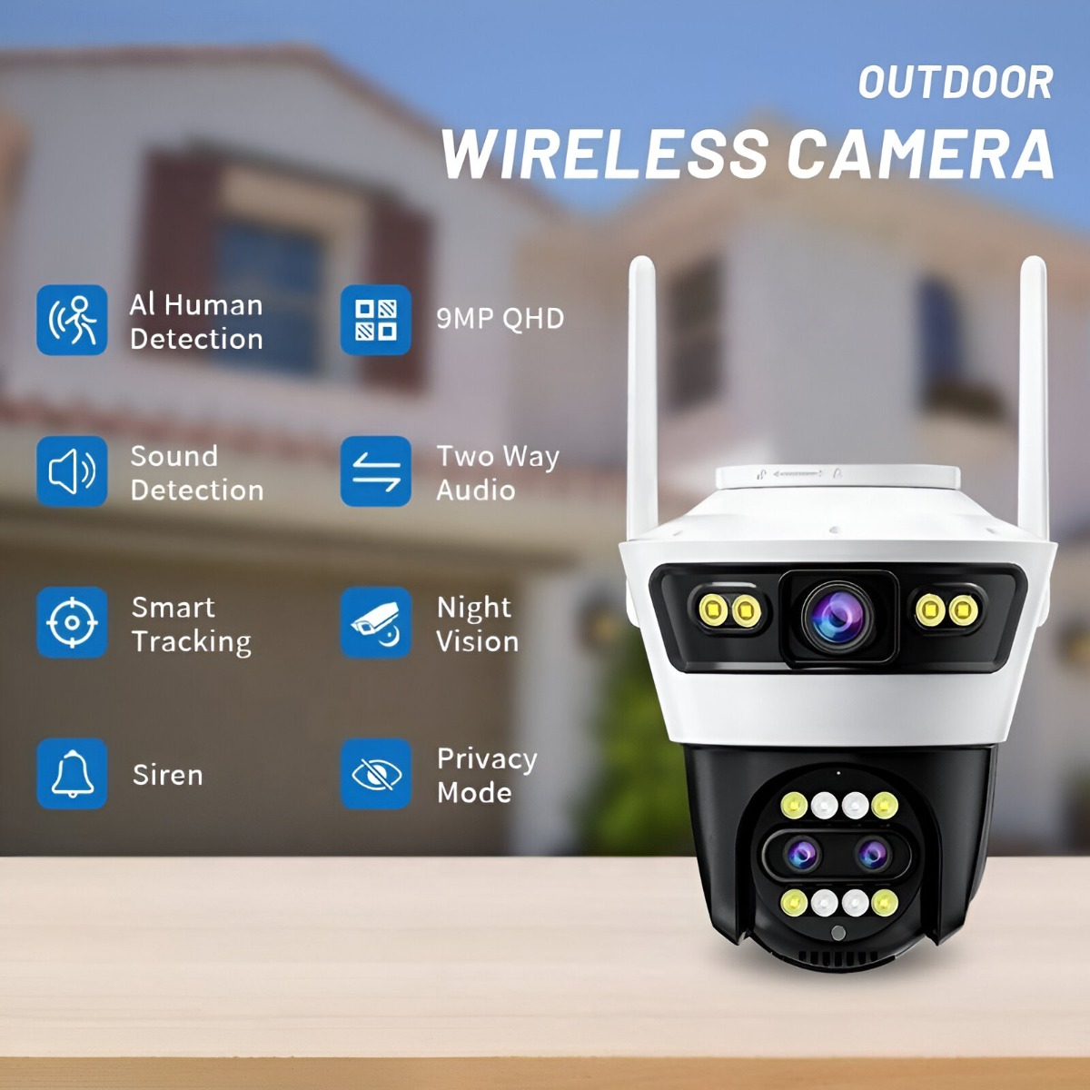 CAMARA SEGURIDAD EXTERIOR DOBLE LENTE INFRARROJOS LAU - 10