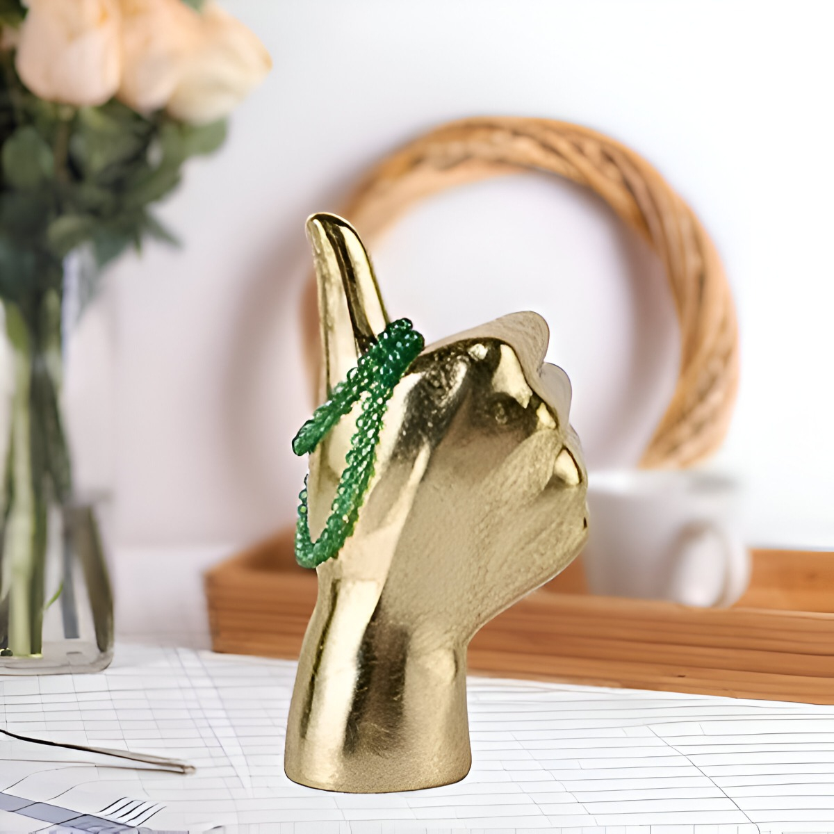 SET DE 3 FIGURA MANO DECORACIÓN DORADO SOPORTE JOYERÍA JHN - 5