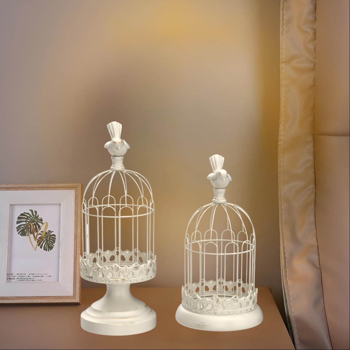 SET DE 2 CANDELABRO PORTAVELAS DECORATIVO JAULA BLANCO JHN - 2