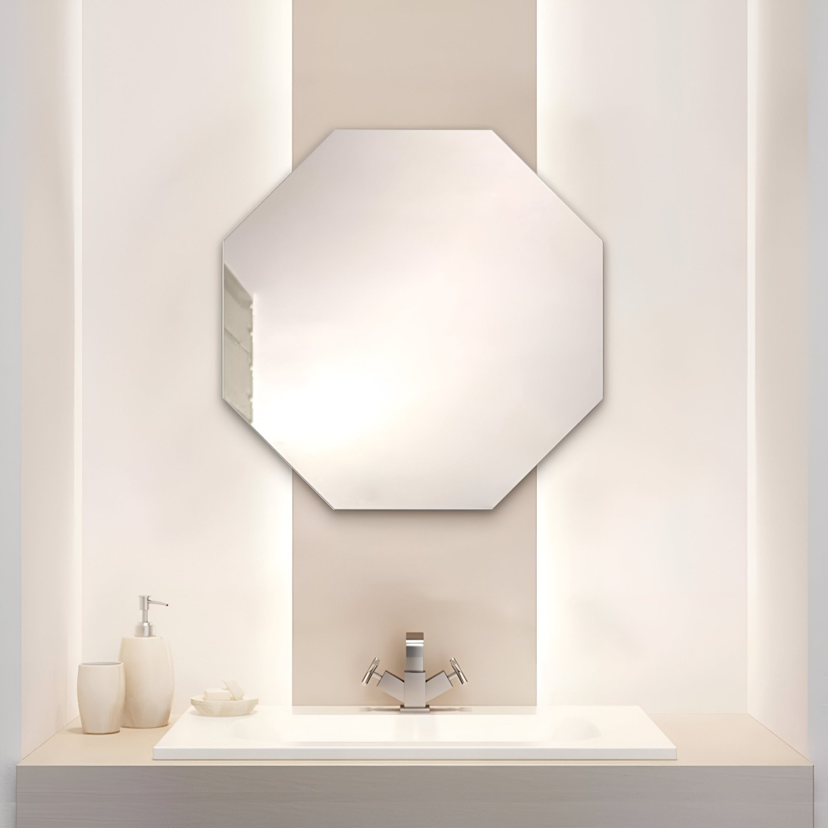 ESPEJO PARED OCTAGONAL BISELADO GEOMÉTRICO DECORATIVO JHN - 4