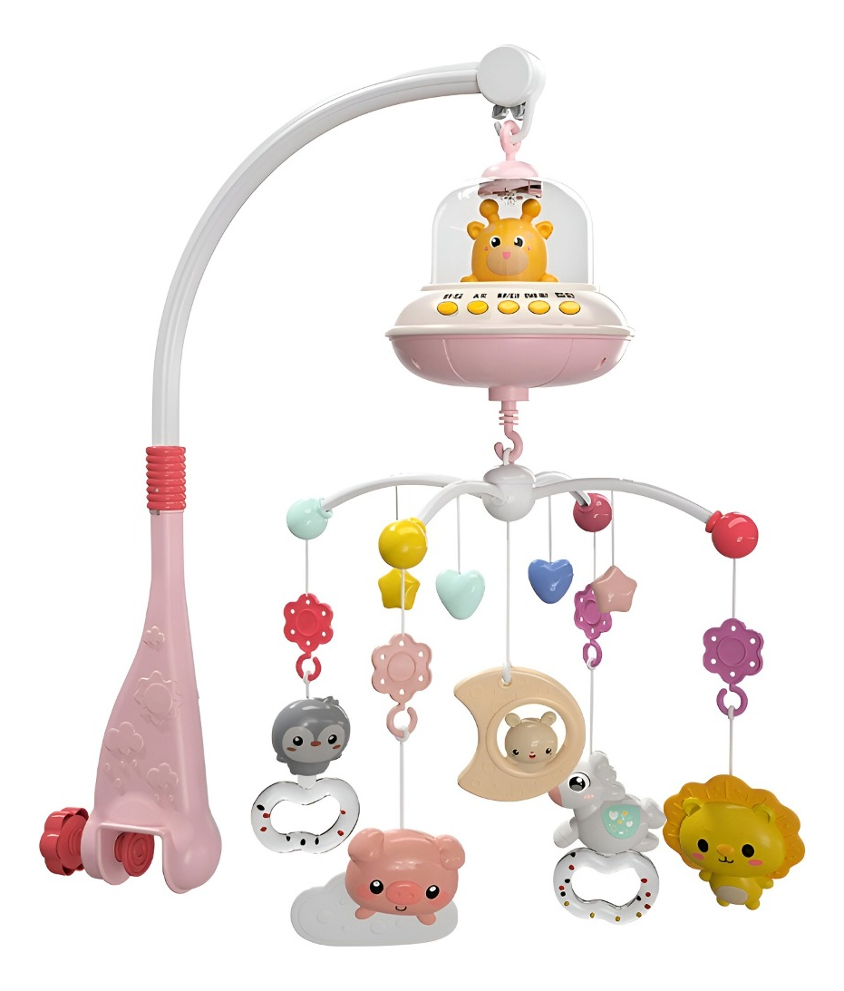 MÓVIL CUNA MULTICOLOR BEBÉ MÚSICA LUCES SONAJERO GIRATORIO COLGANTE JHN - 1