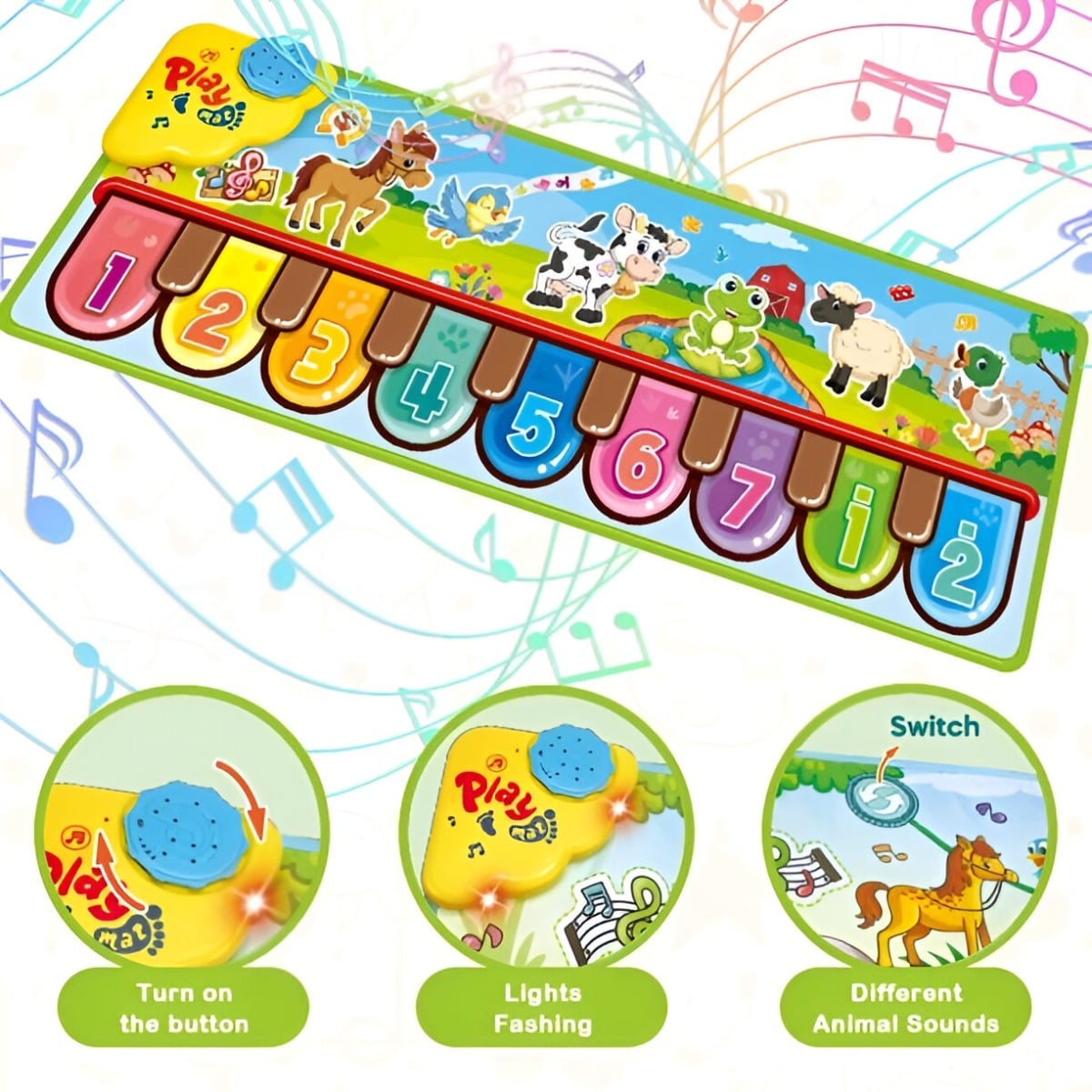 TAPETE MULTICOLOR PIANO JUGUETE APRENDIZAJE MUSICAL MANTA TÁCTIL JHN - 5
